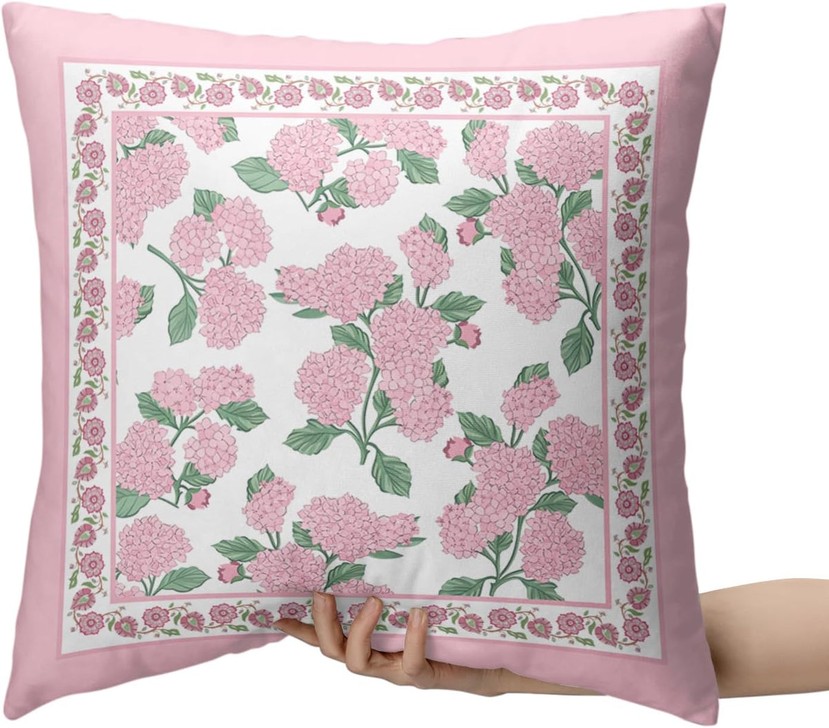 Hydrangea Pillow Covers 18x18 Set of 2 Pink Floral Throw Pillow Covers Spring Summer Decoarative Pillow Case Double Sided Printing Cushion Case for Couch Sofa Home