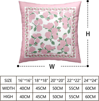 Hydrangea Pillow Covers 18x18 Set of 2 Pink Floral Throw Pillow Covers Spring Summer Decoarative Pillow Case Double Sided Printing Cushion Case for Couch Sofa Home