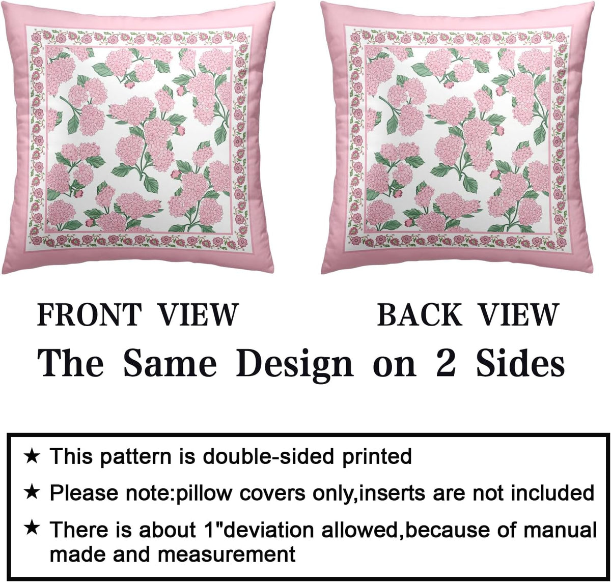 Hydrangea Pillow Covers 18x18 Set of 2 Pink Floral Throw Pillow Covers Spring Summer Decoarative Pillow Case Double Sided Printing Cushion Case for Couch Sofa Home