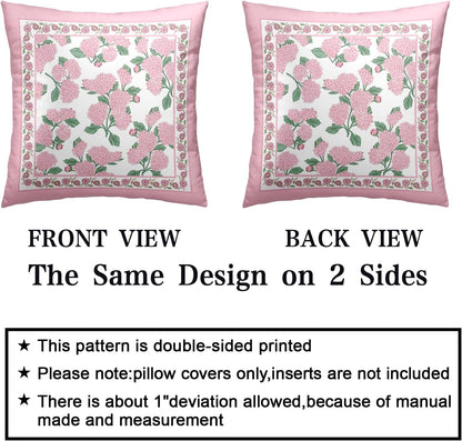 Hydrangea Pillow Covers 18x18 Set of 2 Pink Floral Throw Pillow Covers Spring Summer Decoarative Pillow Case Double Sided Printing Cushion Case for Couch Sofa Home