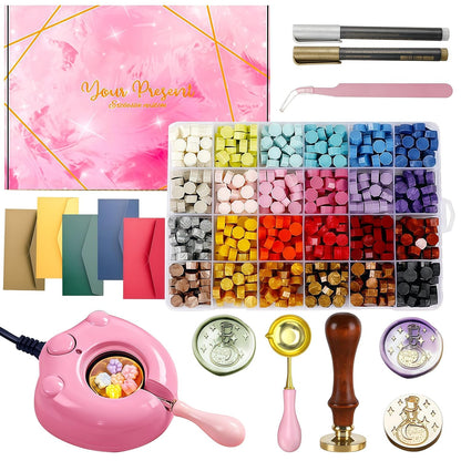 732 Pcs Wax Seal Stamp Kit Electric Wax Seal Warmer, 24 Colors