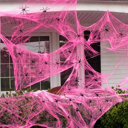 1000Sqft Halloween Pink Spider Webs with 60 Extra Fake Spiders