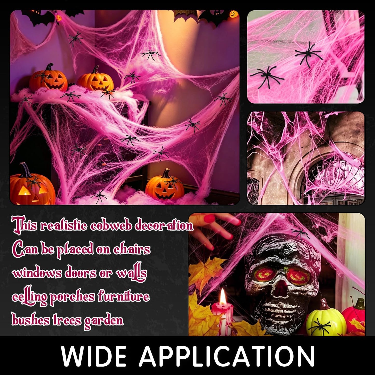 1000Sqft Halloween Pink Spider Webs with 60 Extra Fake Spiders