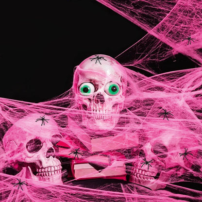 1000Sqft Halloween Pink Spider Webs with 60 Extra Fake Spiders