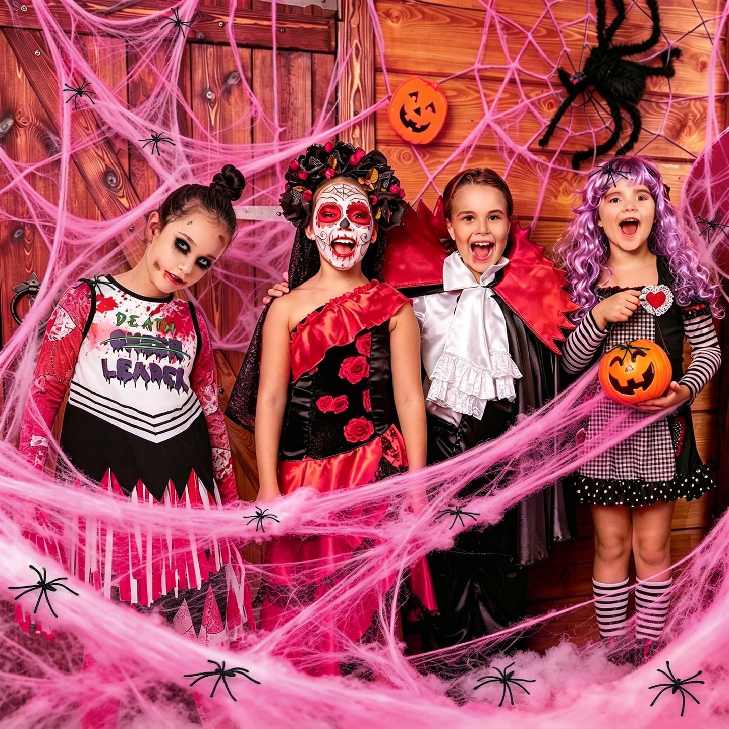 1000Sqft Halloween Pink Spider Webs with 60 Extra Fake Spiders