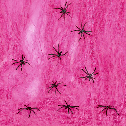1000Sqft Halloween Pink Spider Webs with 60 Extra Fake Spiders