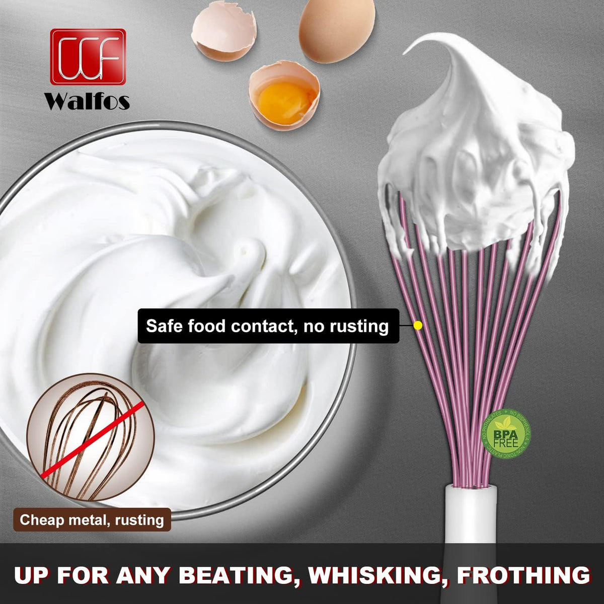 Whisk, Silicone Whisks for Cooking & Baking Non Scratch Rubber Coated Pink Whisk for Non-stick, Perfect for Frothing, Blending, Beating and Whisking (3pack Pink)