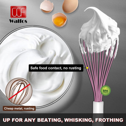 Whisk, Silicone Whisks for Cooking & Baking Non Scratch Rubber Coated Pink Whisk for Non-stick, Perfect for Frothing, Blending, Beating and Whisking (3pack Pink)