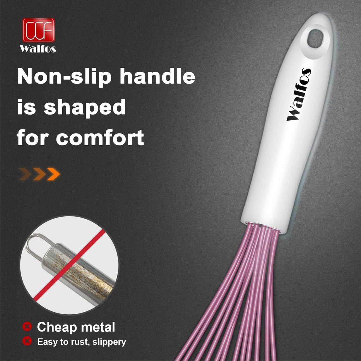 Whisk, Silicone Whisks for Cooking & Baking Non Scratch Rubber Coated Pink Whisk for Non-stick, Perfect for Frothing, Blending, Beating and Whisking (3pack Pink)