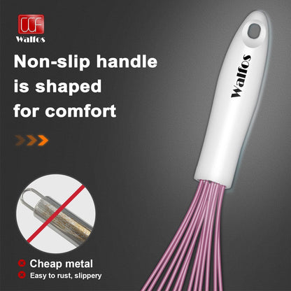 Whisk, Silicone Whisks for Cooking & Baking Non Scratch Rubber Coated Pink Whisk for Non-stick, Perfect for Frothing, Blending, Beating and Whisking (3pack Pink)