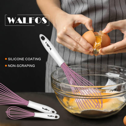 Whisk, Silicone Whisks for Cooking & Baking Non Scratch Rubber Coated Pink Whisk for Non-stick, Perfect for Frothing, Blending, Beating and Whisking (3pack Pink)