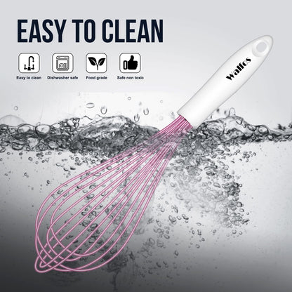 Whisk, Silicone Whisks for Cooking & Baking Non Scratch Rubber Coated Pink Whisk for Non-stick, Perfect for Frothing, Blending, Beating and Whisking (3pack Pink)