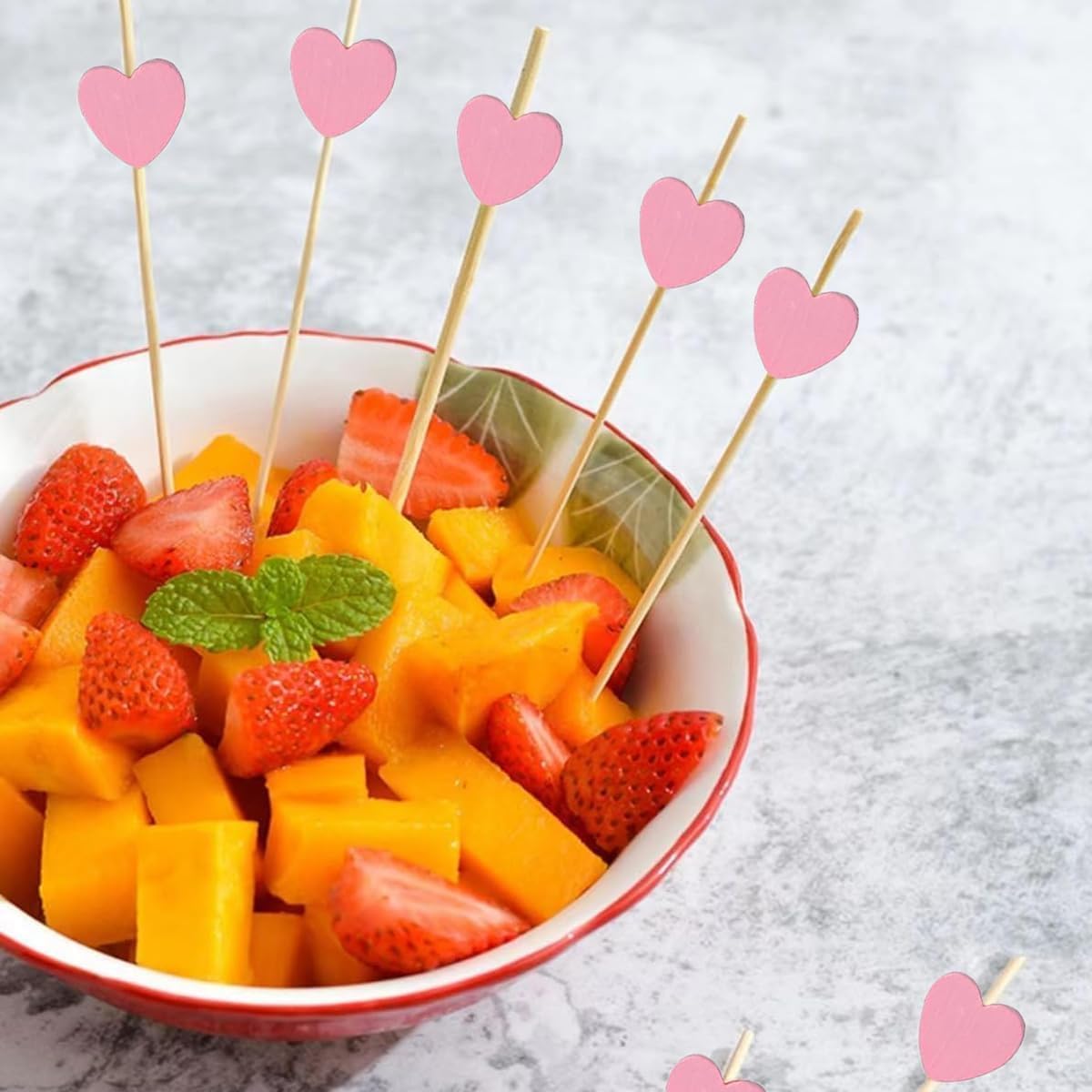 120 pcs 5.9 in long Pink heart Bamboo Cocktail, Heart Toothpicks for Appetizers, Natural Bamboo Food Picks for Valentines Day,Propose Marriage,Wedding Party.