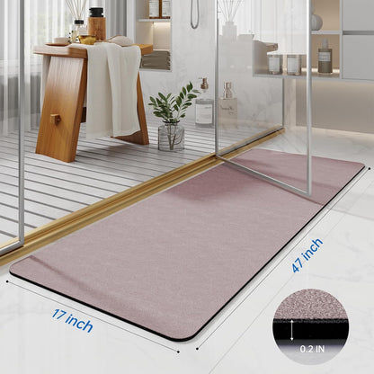 Long Bath Rugs 47x17-Diatomaceous Earth Stone Bath Mats for Bathroom,Pink