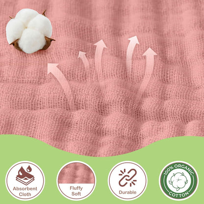 100% Organic Cotton 2 PK Muslin Baby Towels for Newborn 32x32 in