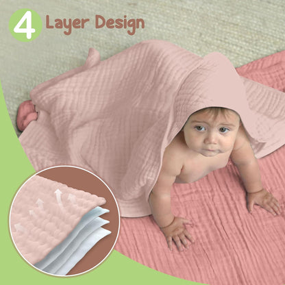 100% Organic Cotton 2 PK Muslin Baby Towels for Newborn 32x32 in