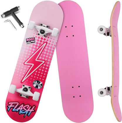 Pro Complete Skateboards for Beginners Girls Boys Kids Youths Teens Adults 31"x8" Skate Boards 7 Layers Canadian Maple Double Kick Deck Concave Longboard