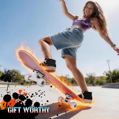 Pro Complete Skateboards for Beginners Girls Boys Kids Youths Teens Adults 31"x8" Skate Boards 7 Layers Canadian Maple Double Kick Deck Concave Longboard