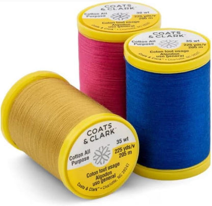 Coats & Clark Cotton All Purpose Sewing Thread 100% Mercerized Cotton 225 Yards Each Spool S970 2 Pack Bundle with 3 Needle Threaders (Light Pink)