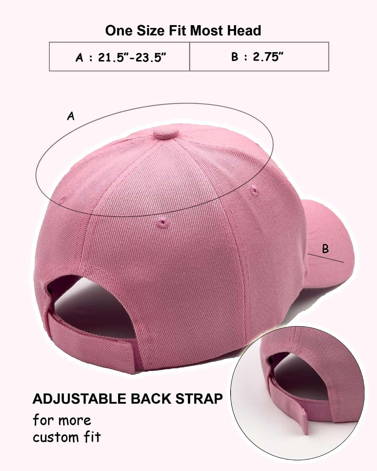Structured Baseball Cap with Adjustable Closure - Performance Hat for Outdoor Activities (1pc Light Pink)