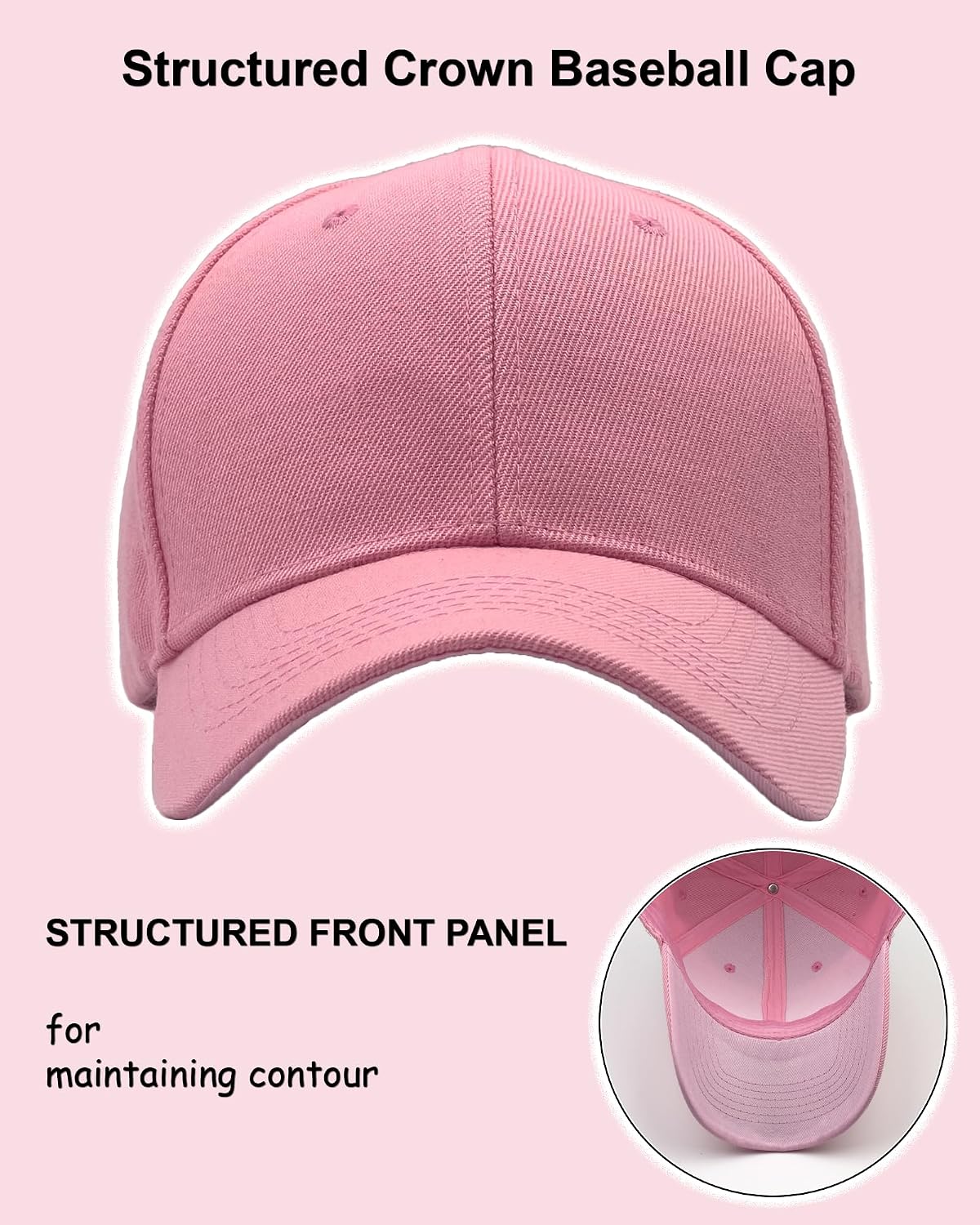 Structured Baseball Cap with Adjustable Closure - Performance Hat for Outdoor Activities (1pc Light Pink)