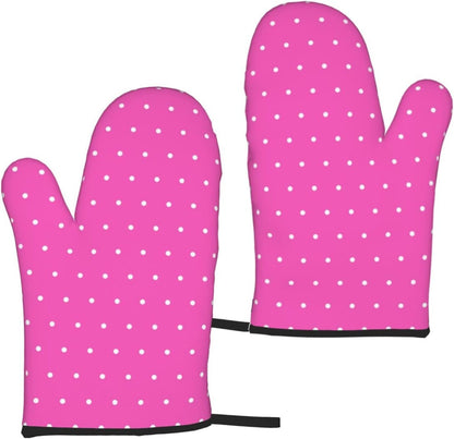 Hot Pink Polka Dot Pattern G Print Oven Mitts for Women, Cute Kitchen aid Oven Mitts Heat Resistant with Cotton Lining