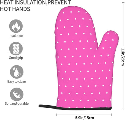 Hot Pink Polka Dot Pattern G Print Oven Mitts for Women, Cute Kitchen aid Oven Mitts Heat Resistant with Cotton Lining