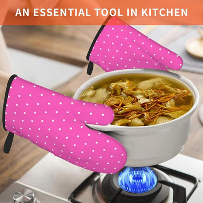 Hot Pink Polka Dot Pattern G Print Oven Mitts for Women, Cute Kitchen aid Oven Mitts Heat Resistant with Cotton Lining