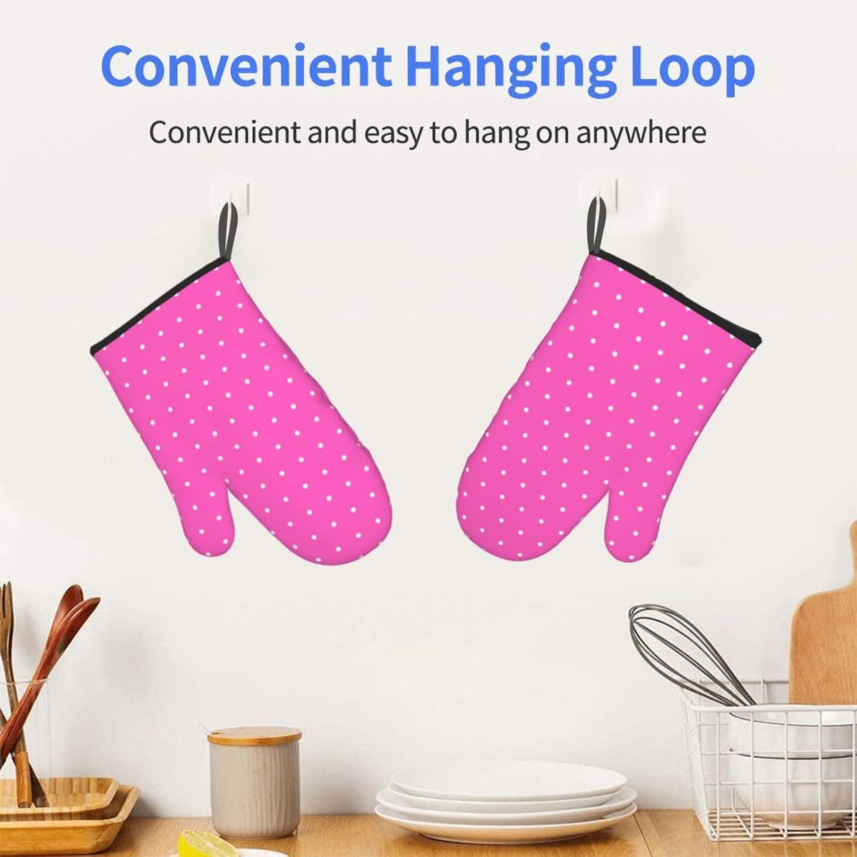Hot Pink Polka Dot Pattern G Print Oven Mitts for Women, Cute Kitchen aid Oven Mitts Heat Resistant with Cotton Lining