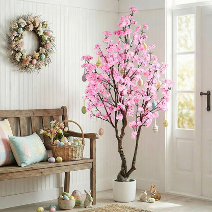 7FT Artificial Cherry Blossom Tree Pink Sakura Flower Tree with Pot