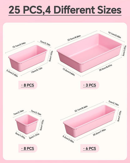 KEMETHY 25 PCS Plastic Drawer Organizers Set, 4 Sizes Vanity Organizer