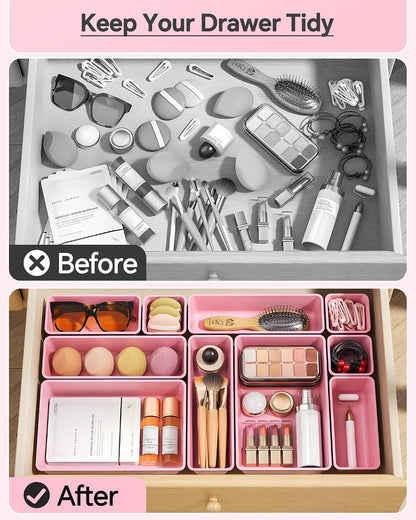 KEMETHY 25 PCS Plastic Drawer Organizers Set, 4 Sizes Vanity Organizer