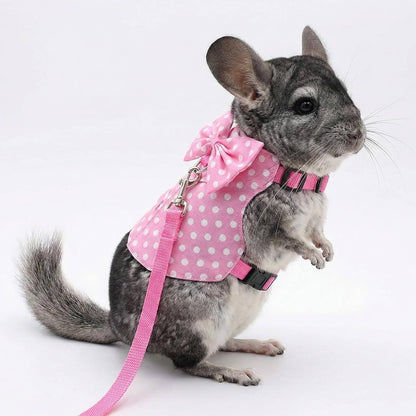 Bunny Harness and Leash Set, Soft Mesh Rabbit Harness with Bow, Adjustable Escape Proof Vest for Small Pets Rabbits Kittens Guinea Pigs (Pink Polka Dots, S)
