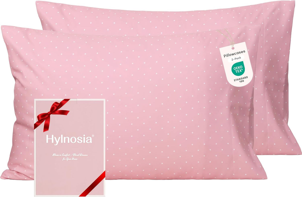 Ultra Soft Set of 2 Polka Dot Pink Standard Size Pillow Case,20x26