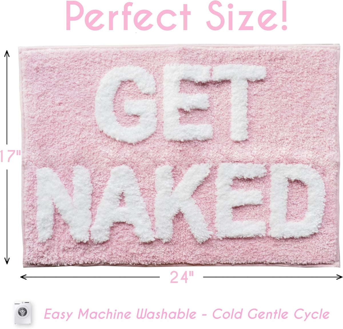 Get Naked Bath Mat Funny Cute Bathroom Rugs Get Naked Rug Shower Funny Bathroom Decor Fun Cute Bath Mat Non-Slip Washable College Light Pink White 17x24