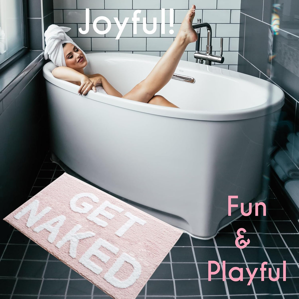 Get Naked Bath Mat Funny Cute Bathroom Rugs Get Naked Rug Shower Funny Bathroom Decor Fun Cute Bath Mat Non-Slip Washable College Light Pink White 17x24