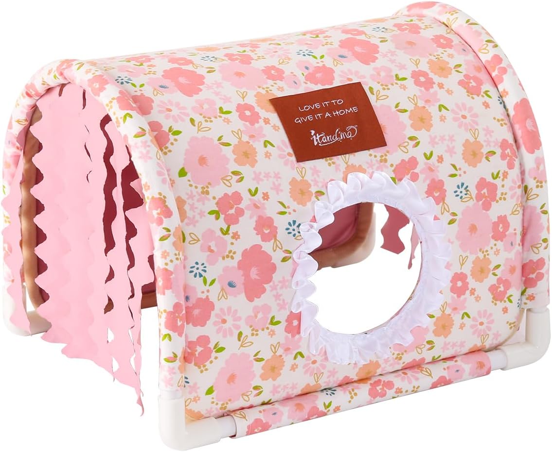 Guinea Pig Hideout No Bottom Guinea Pig Bed Easy to Clean Rabbit Hideout Bunny Beds - Small Animal Indoor Habitat for Chinchilla Ferret Hedgehog Flower-Branch Mouse (Pink Flower)