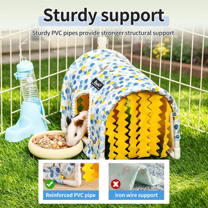 Guinea Pig Hideout No Bottom Guinea Pig Bed Easy to Clean Rabbit Hideout Bunny Beds - Small Animal Indoor Habitat for Chinchilla Ferret Hedgehog Flower-Branch Mouse (Pink Flower)