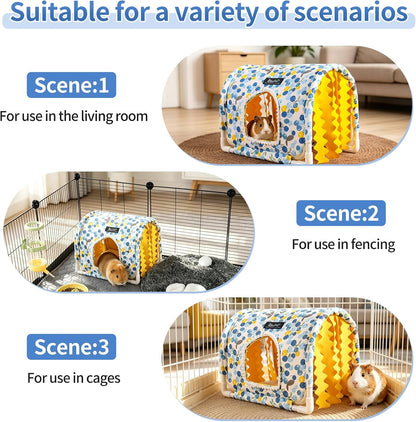 Guinea Pig Hideout No Bottom Guinea Pig Bed Easy to Clean Rabbit Hideout Bunny Beds - Small Animal Indoor Habitat for Chinchilla Ferret Hedgehog Flower-Branch Mouse (Pink Flower)