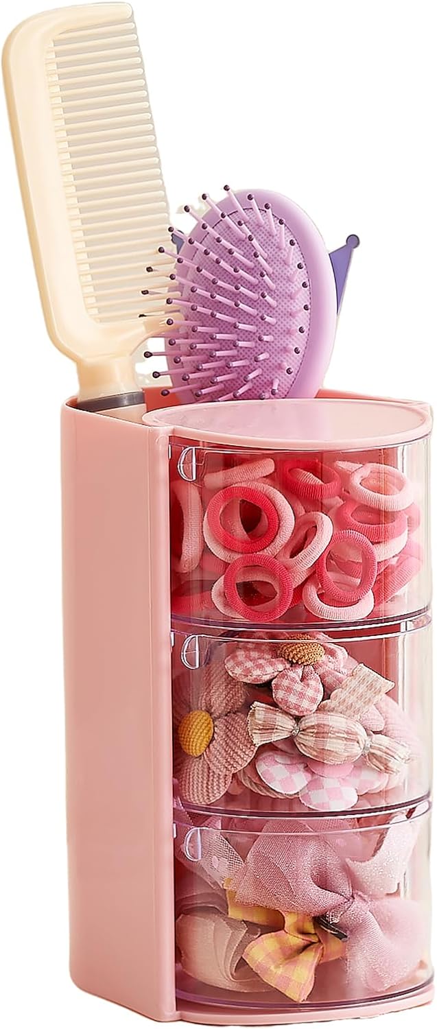 Hair Accessories Organizer with Hair Brush Holder,3 Rotatable Drawers