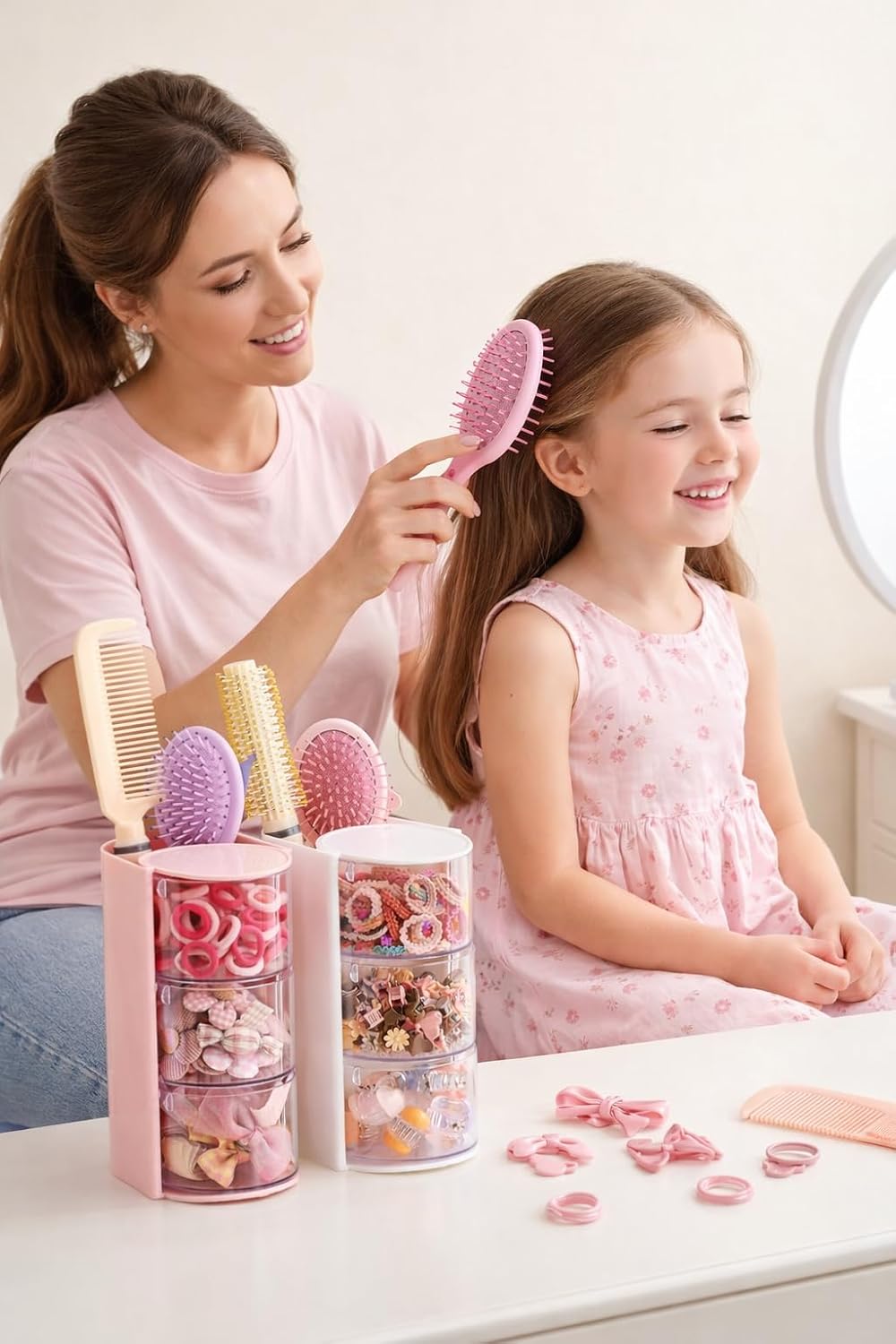 Hair Accessories Organizer with Hair Brush Holder,3 Rotatable Drawers