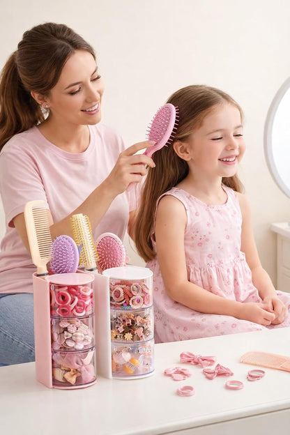 Hair Accessories Organizer with Hair Brush Holder,3 Rotatable Drawers