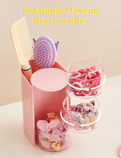 Hair Accessories Organizer with Hair Brush Holder,3 Rotatable Drawers