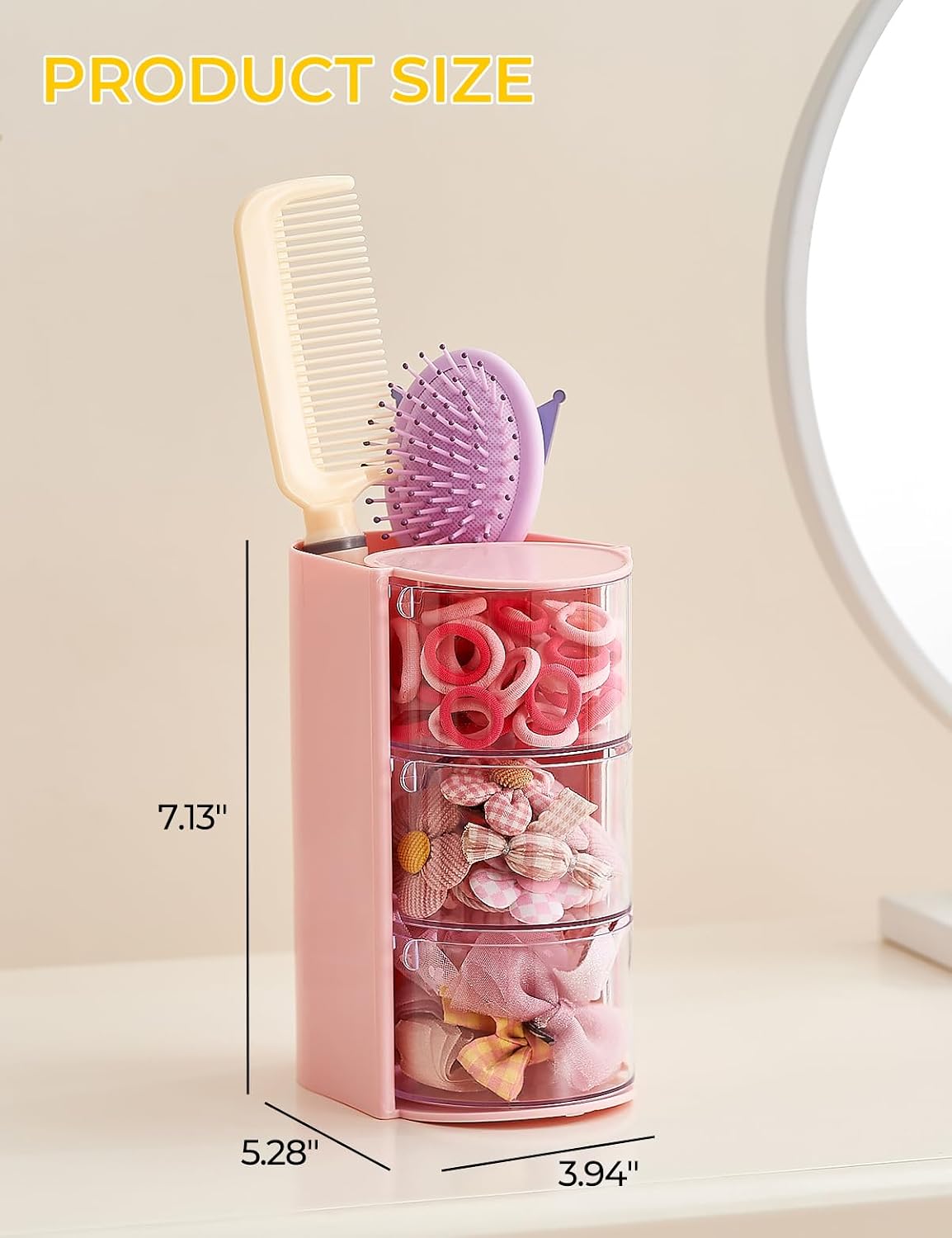 Hair Accessories Organizer with Hair Brush Holder,3 Rotatable Drawers