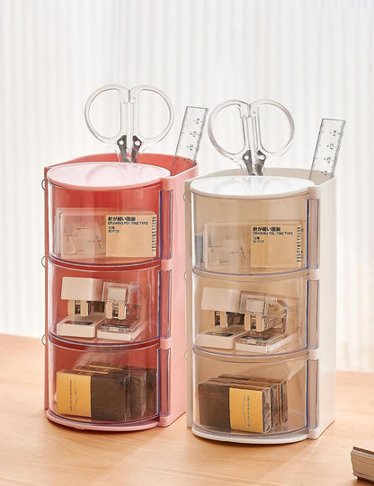 Hair Accessories Organizer with Hair Brush Holder,3 Rotatable Drawers