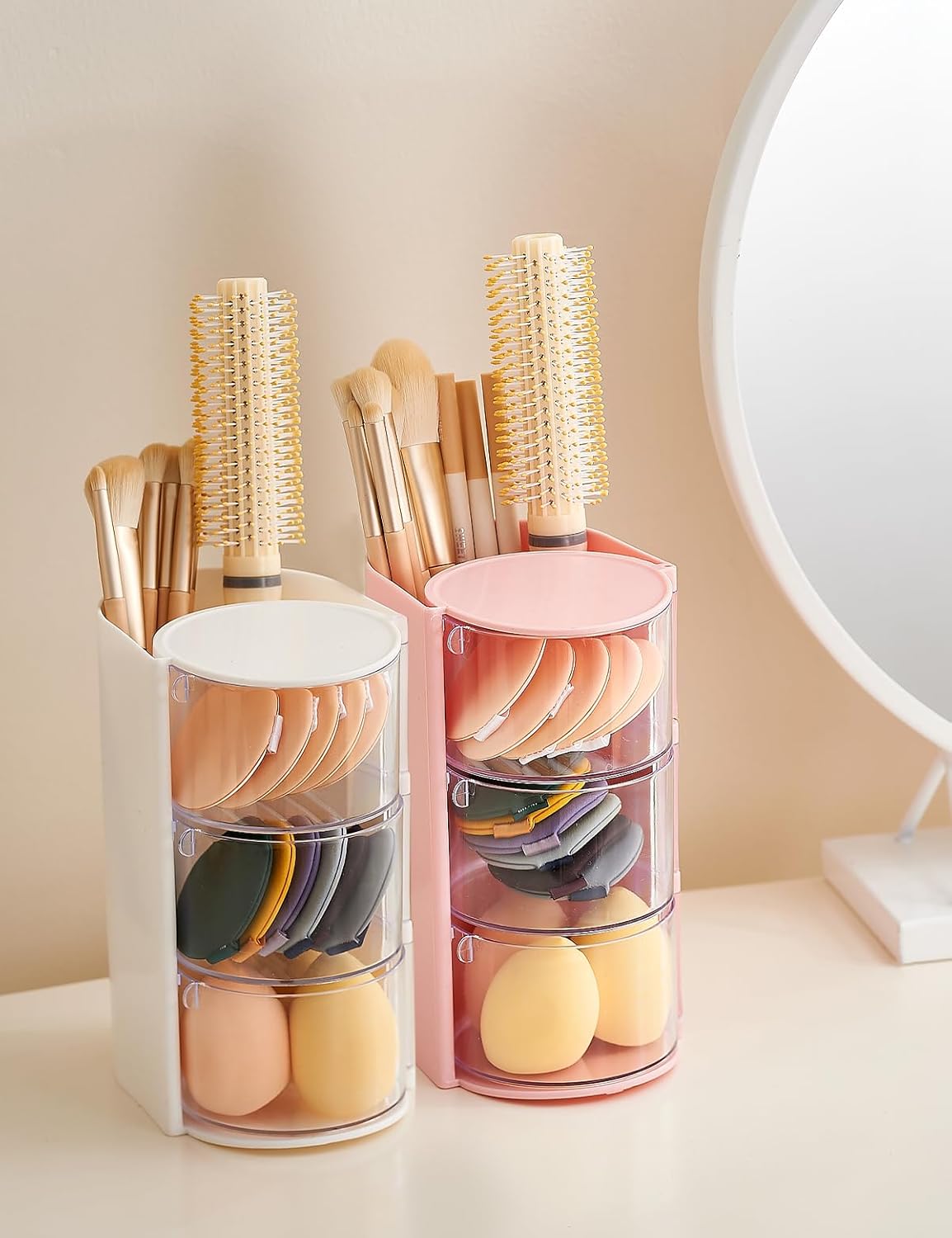Hair Accessories Organizer with Hair Brush Holder,3 Rotatable Drawers