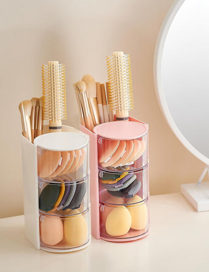 Hair Accessories Organizer with Hair Brush Holder,3 Rotatable Drawers