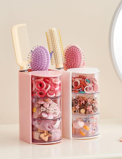 Hair Accessories Organizer with Hair Brush Holder,3 Rotatable Drawers