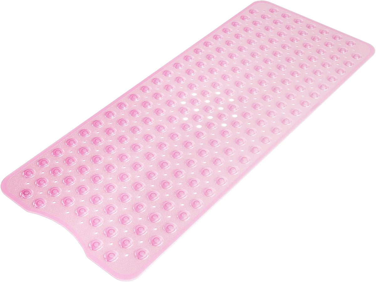 Shower Mat Non Slip 40 x 16 Inches, Shower Stall Mats with Suction Cups and Drain Holes, Non Slip Bath Mat for Tub for Elderly & Kids, Clear Pink