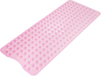 Shower Mat Non Slip 40 x 16 Inches, Shower Stall Mats with Suction Cups and Drain Holes, Non Slip Bath Mat for Tub for Elderly & Kids, Clear Pink